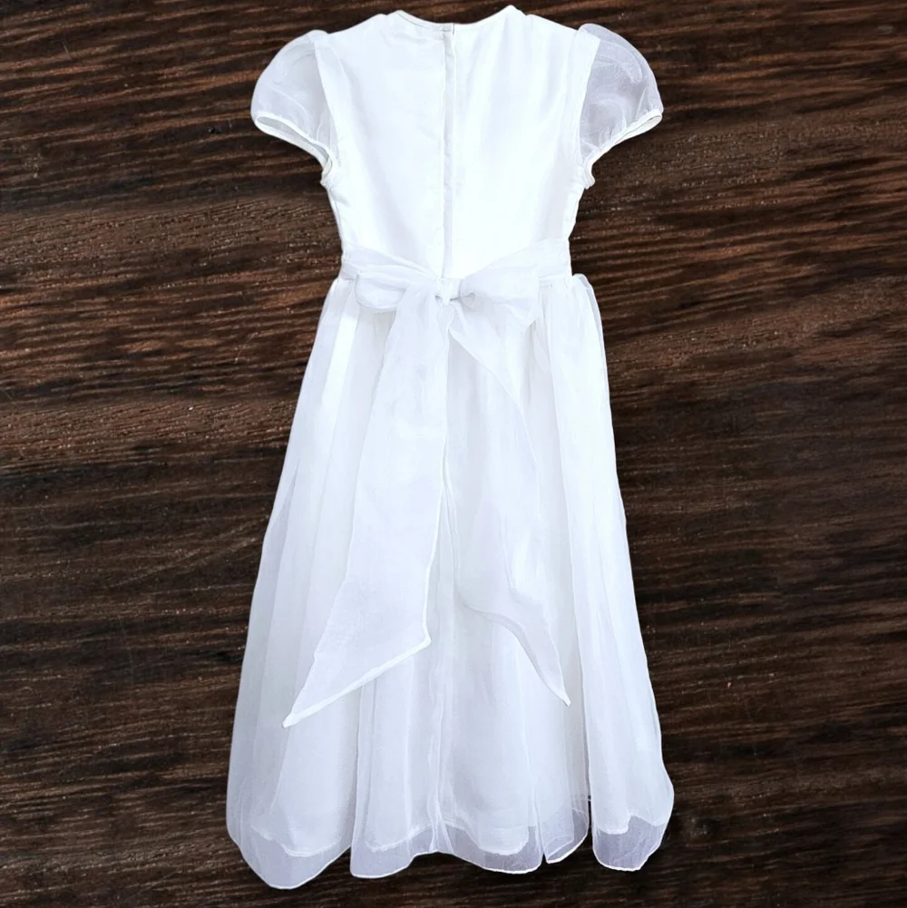 Jessica McClintock White Sweetheart Neckline Bows & Flowers Tulle Maxi Dress 7